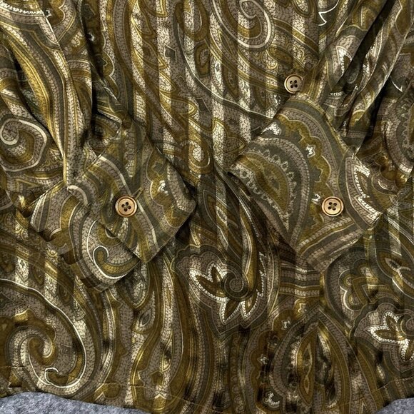 Linda Allard For Ellen Tracy Sheer Silk Metallic Blouse 8 Paisley Button Down - Picture 3 of 13